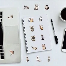 53pcs Cute Cartoon Pet Cat Siamese Cat Stickers For Ins Style Decorations, Can Be Used On Glass, Notebook, Mobile Phone Case, Luggage, Fridge, Computer, Desk, Diy Handicrafts And More, Stickers Are Self-Adhesive, Waterproof And Easy To Remove Without Leaving Glue Residue - Multicolor - View 11