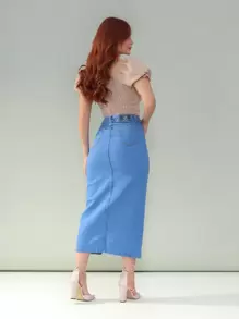 Women Denim Skirts - Rửa nhẹ - Xem 2