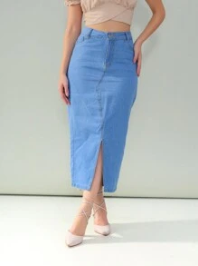 Women Denim Skirts - Rửa nhẹ - Xem 3