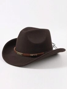 Vintage 1pc Lady's Coffee Brown Fashion Metal Weaved Band Fedora Hat, Casual Western Style, Suitable For Daily Use - Coffee Brown - View 1