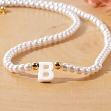 1PC Faux Pearls Stack Jewelry Handcrafted Elegant Fashion A-Z Shell Letters Boho 2024 New Beaded Necklaces For Women - Multicolor - View 5