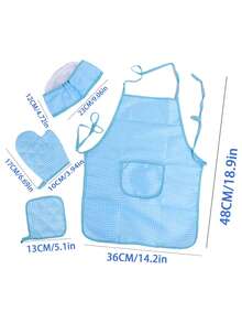 1件藍色格紋圍裙,兒童假扮玩具,適用於萬聖節和聖誕節禮物,幼稚園和嬰兒展覽會上角色扮演的兒童廚師服裝和厨房玩具圍裙和帽子 - 藍色 - 查看 2