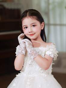 Children's Wedding Dress Gloves, Lace Princess Gloves For Girls, Performance Etiquette, Dance Show, Flower Girl Gloves - White - View 5