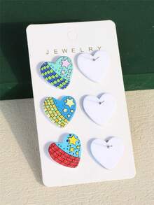 3對/組1張卡片女性情人節浪漫星空五角星和小星星印花,性感心形亞克力耳環 - 彩色 - 查看 5