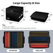 Fireproof File Box With Lock, 2 Layer Fireproof Document Organizer Box, Portable Office Collapsible File Cabinet With Reflective Strip File Organizer For Hanging Legal/Letter Folder Certificate - Black - View 5