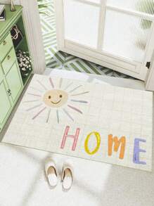 1pc Small Sun And Baby Printed Door Mat, Simple Fresh Style Polyester Fiber Rectangle Door Mat Suitable For Living Room Home Use - White - View 5