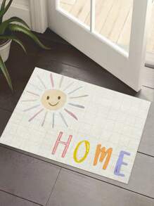 1pc Small Sun And Baby Printed Door Mat, Simple Fresh Style Polyester Fiber Rectangle Door Mat Suitable For Living Room Home Use - White - View 3