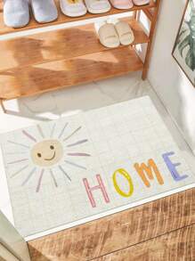 1pc Small Sun And Baby Printed Door Mat, Simple Fresh Style Polyester Fiber Rectangle Door Mat Suitable For Living Room Home Use - White - View 1