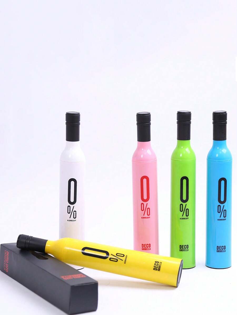 1pc Random Color Ladies' Sun Protection Umbrella, Rain Umbrella, Mini Outdoor Purse Umbrella, Beer Bottle Design - Pink - View 1