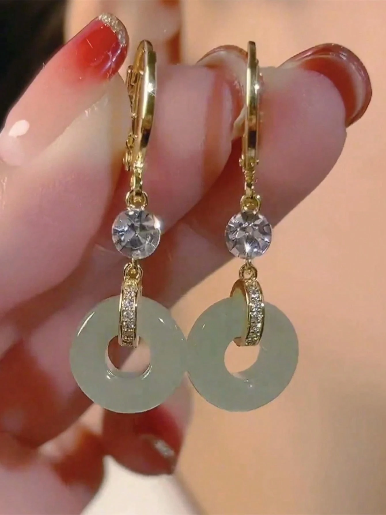 2pcs/Set Vintage Peaceful Jade Earrings With Tassel, Versatile Retro