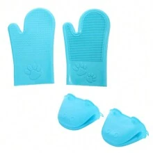 Silicone Thickened Waterproof, Non-Slip, Anti-Hot High-Temperature Gloves For Grabbing Hot Objects - Blue - View 1