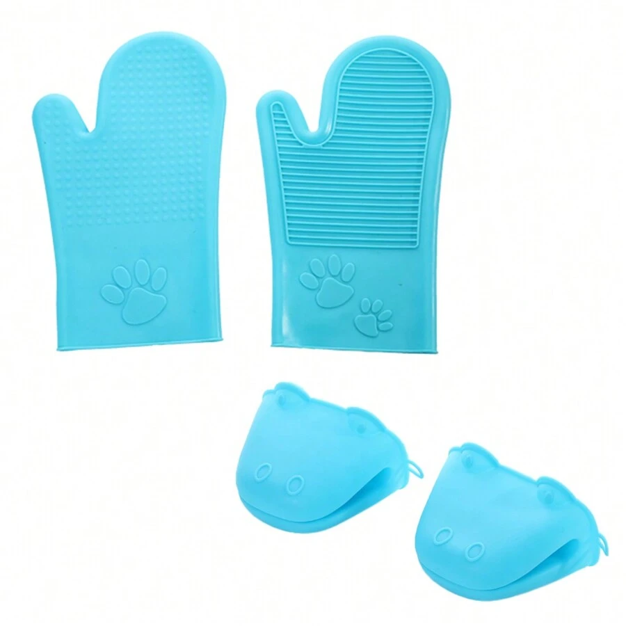 Silicone Thickened Waterproof, Non-Slip, Anti-Hot High-Temperature Gloves For Grabbing Hot Objects - Blue - View 1