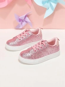 粉紅色閃粉懶人鞋,閃閃發光兒童低頂時尚戶外休閒運動運動鞋,帶鞋帶,適合女孩禮物派對生日聖誕萬聖節 - 粉色 - 查看 10