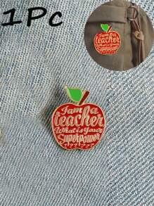 字母細節蘋果設計包包吊飾老師禮物徽章包包配件禮物配件裝飾貼適用於少女女學生、新手與白領工作者包包別針 - 紅色 - 查看 1