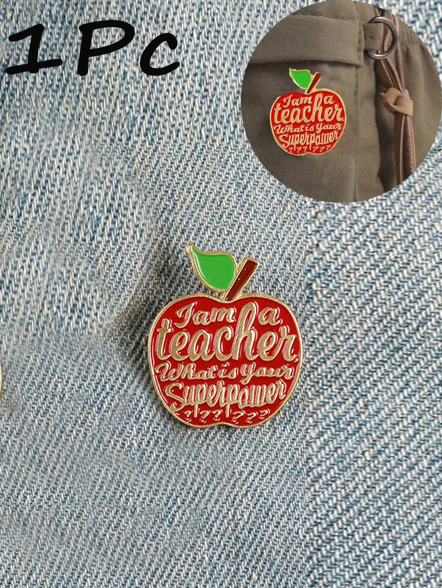 字母細節蘋果設計包包吊飾老師禮物徽章包包配件禮物配件裝飾貼適用於少女女學生、新手與白領工作者包包別針 - 紅色 - 查看 1