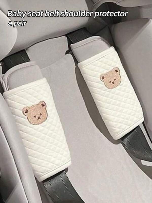 Car Seat Belt Shoulder Cushion Cover For Children, Cartoon Bear & Rabbit Design Baby Anti-Strangulation Neck Protection Device, Unisex