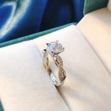优雅时尚的四爪圆形订婚戒指，镶嵌立方氧化锆石，充满皇家风范的生日礼物，送给女朋友