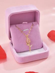 1入組鋯石花形吊墜不鏽鋼項鍊連1入禮品盒,假日禮品包裝項鍊 - 彩色 - 查看 1