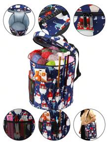 1入組印花圖案別致多種選擇的紗織物儲物袋圓形袋，聚酯纖維製成的裝備儲存袋，適用於家庭日常收納，聖誕和復活節儲物空袋 - 彩色 - 查看 9