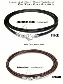 Leather Necklace Cord With Clasp, 16inch-24inch Braided Rope Necklace For Men Women  Stainless Steel Clasp, 2mm Black Leather Cord Necklace Brown Leather Necklace