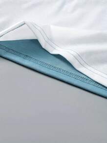 Young Boy Summer Contrast Color Short Sleeve Letter Printed T-Shirt And Shorts Casual Sports Outfit - Blue and White - View 6