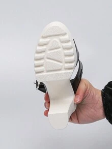 女性大尺碼歐美風夏季高跟涼鞋,時尚黑色厚底耐水平台女鞋 - 黑色 - 查看 6