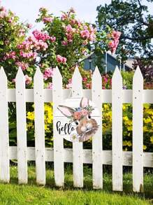 1 件復活節木標誌前門裝飾,可愛的你好兔子農舍圓形壁掛牌匾適合春季家庭聚會戶外室內裝飾 - 彩色 - 查看 4