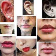 12 PCS/Lot Labret Piercing Set Surgical Steel CZ Zirconia Lip Stud Bar Earring Helix Cartilage Tragus Body Jewelry 16G - Silver - View 6