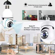Bombilla Inteligente E27 con Cámara WiFi 2.4G, Visión Nocturna, Audio Bidireccional, Lente Gran Angular, Video en Tiempo Real, Monitoreo Remoto y Compatibilidad con Asistente de Voz, no Incluye Tarjeta SD, Almacenamiento en la Nube con Carga Adicional - Blanco - Ver 4