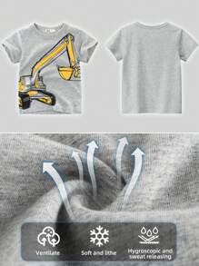 Young Boy 3-Piece Set Summer New Excavator & Car & Letter Printing Short Sleeve T-Shirt - Multicolor - View 3