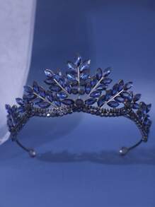 1pc Elegant Crystal Bridal Wedding Blue Luxurious Crown Set, Wedding Accessories - Blue - View 1