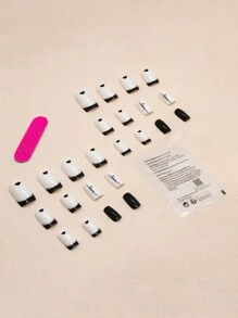 Get Romantic With 24pcs Long Square Heart Pattern Full Cover Fake Nail Kit For Women Press On Nails Nail Supplies - Multicolor - View 2