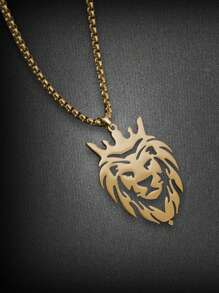 Collier Pendentif En Acier Inoxydable Argenté Simple Et Élégant Avec Tête De Lion Creux Et Chaîne De Couronne, Adapté Aux Hommes Pour Une Utilisation Quotidienne, Comme Cadeau Pour Les Hommes