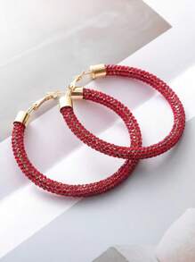 1對女士全鑲鑽石圈形耳環,誇張的c形耳飾珠寶 - 紅色 - 查看 1