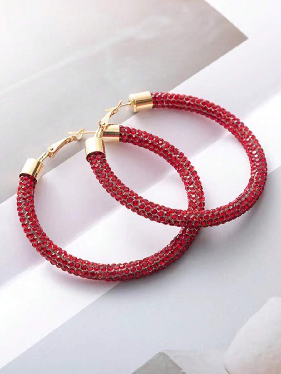 1對女士全鑲鑽石圈形耳環,誇張的c形耳飾珠寶 - 紅色 - 查看 1