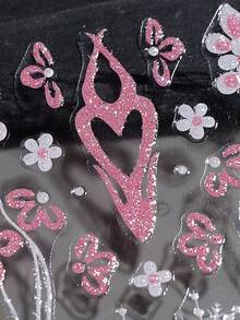 2入組3d反光夏威夷木槿花指甲貼花,夏季閃閃發光粉紅色白色心形花朵指甲藝術貼紙,法式美甲貼紙 - 彩色 - 查看 2