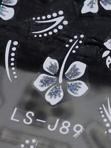 2入組3d反光夏威夷木槿花指甲貼花,夏季閃閃發光粉紅色白色心形花朵指甲藝術貼紙,法式美甲貼紙 - 彩色 - 查看 4