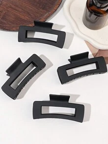 4入組大號中空方形髮夾,簡單優雅,持久耐用,不傷髮 - 黑色 - 查看 1