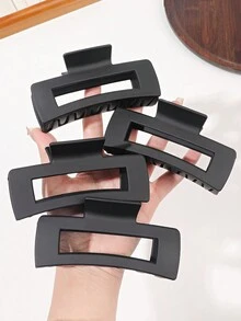 4入組大號中空方形髮夾,簡單優雅,持久耐用,不傷髮 - 黑色 - 查看 3