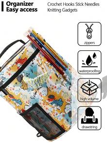 1入組印花圖案創意織品收納袋，多種款式可選，聚酯纖維製作的筒形袋，適用於儲存製作工具、家居日常用品、聖誕節和復活節的空收納袋 - 彩色 - 查看 6