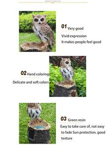 1只創意逼真的卡通動物雕像,輕奢風格的家居裝飾夜燈樹脂工藝品,適用於節日紀念禮品 - 貓頭鷹(太陽能夜光) - 查看 6