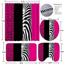 Poedist 4 Pcs Bathroom Shower Curtain Set,Rosy Leopard Print Shower Curtain Bright Style Shower Curtain Sets With Rugs(Bath Mat,U Shape And Toilet Lid Cover Mat) And 12 Hooks - 彩色 - 查看 5