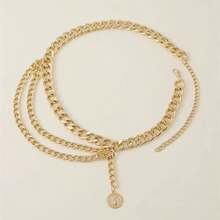 1條時尚金屬鍊子腰鍊,帶肖像吊飾和流蘇裝飾,適用於女性日常穿著、裝飾等 - 金黃色 - 查看 1