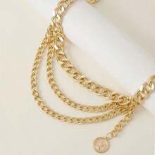 1條時尚金屬鍊子腰鍊,帶肖像吊飾和流蘇裝飾,適用於女性日常穿著、裝飾等 - 金黃色 - 查看 2