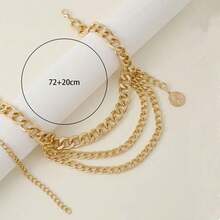 1條時尚金屬鍊子腰鍊,帶肖像吊飾和流蘇裝飾,適用於女性日常穿著、裝飾等 - 金黃色 - 查看 3