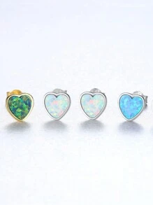 1 對獨特、時尚、簡約的蛋白石和 S925 純銀鑲嵌心形耳環,質地細膩,適合女士日常佩戴和派對。防過敏、優雅時尚、職場宴會必備、通勤風 - 彩色寶石耳釘 - 查看 3