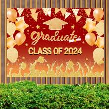 1pc Red Graduation Background 2024 Red And Gold Congratulations Graduation Party Background Single Prom 2024 Party Banner Decoration - Multicolor - View 1