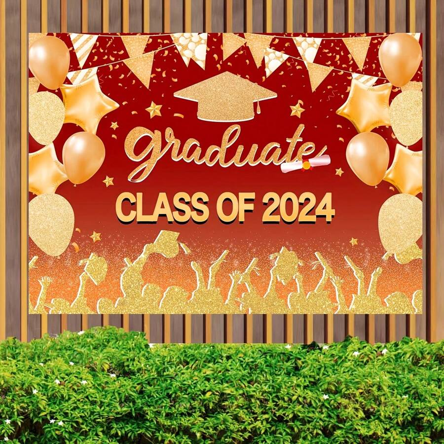 1pc Red Graduation Background 2024 Red And Gold Congratulations
