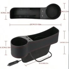 1個車用收納盒,汽車座位間隙整理盒懸掛收納盒,雙usb充電器多功能水杯架收納盒 - 黑色 - 查看 3