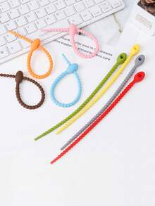 10入組多功能蝌蚪狀矽膠彈性束帶,適用於封口袋、整理電纜、掛袋飾、耳機線束綁,顏色隨機,長21.5cm - 彩色 - 查看 3